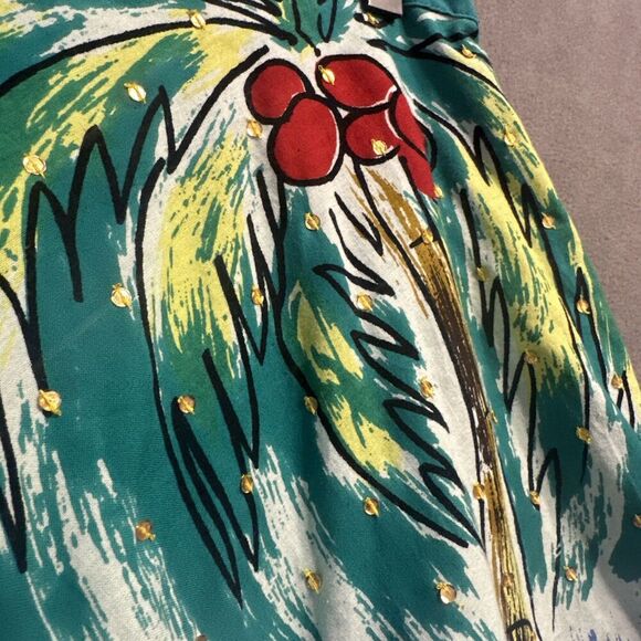 BERNADO Skirt Size 12 Graphic Beach Scene Coconuts Sequins Resort Vacation Artsy - Picture 4 of 7